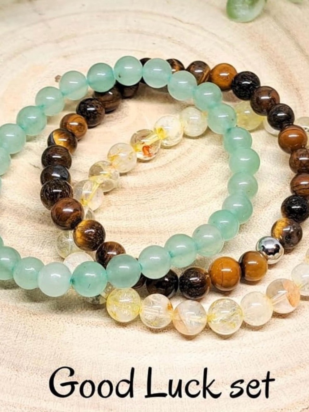 Good Luck Women's Beaded Bracelet Set - Green, Brown, Yellow